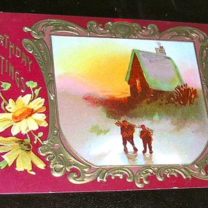 Antique Birthday postcard, 1900s, embossed, very good condition, Birthday Greetings