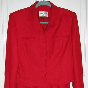Vintage 90s, Red Crepe, Albert Nipon, Pants Suit, High Waist, Pleated ...