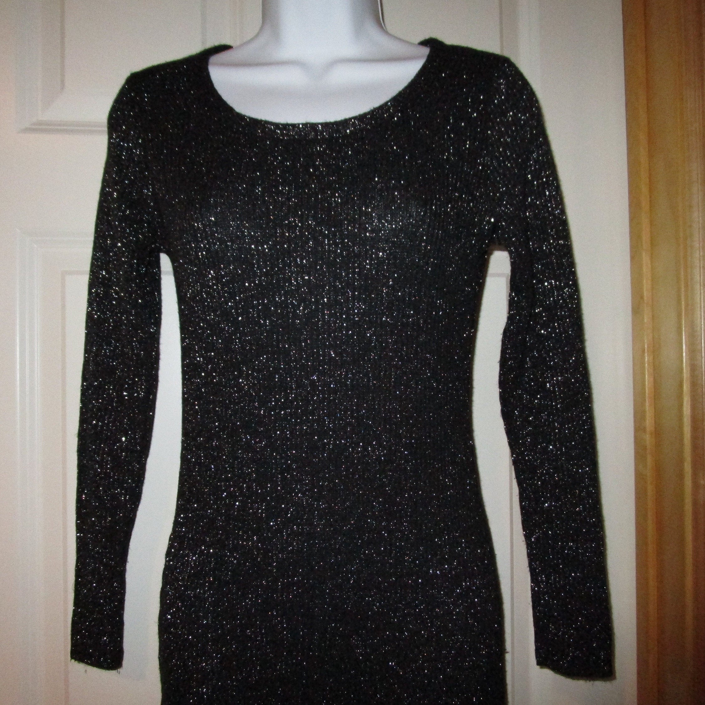 Vintage 60s 70s knitblack body con glitter gown Fine | Etsy
