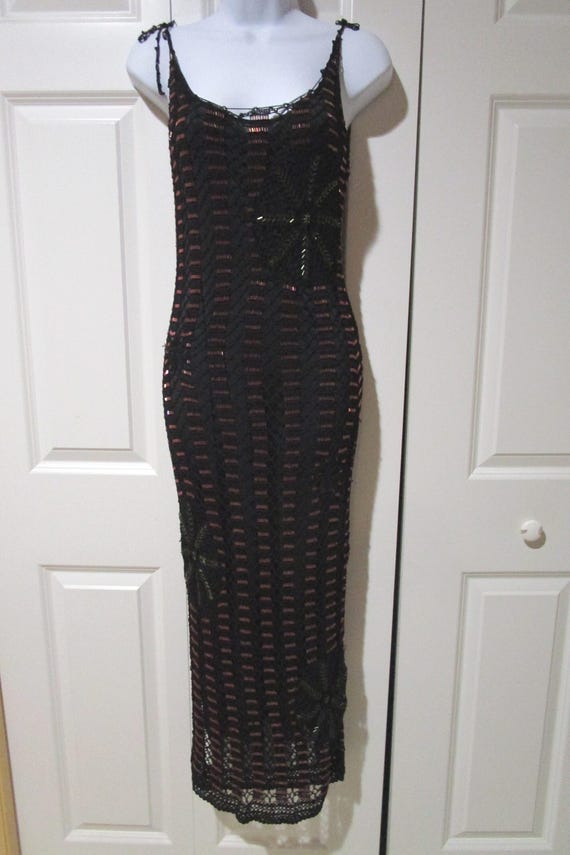Vintage Nicole Miller NWT Crocheted Beaded Dress, Boho Beaded Gown, Size P,  Black Crocheted Beaded Gown - Etsy Denmark