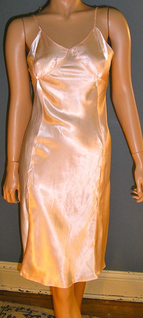 Vintage 40s, peachy, pink, satin, full slip, gown,