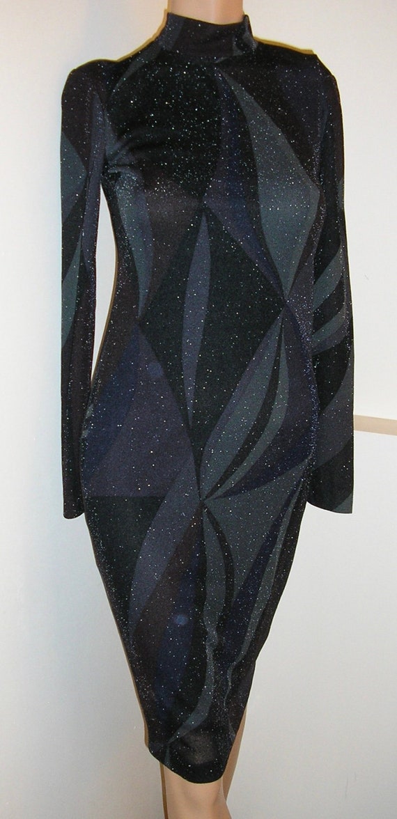 SALE Vintage 70s, geometric, turtleneck, sheath