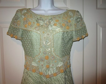 Vintage Mary McFadden, Couture, sea foam green, fortuny pleats, formal, gown, size 6, Neiman Marcus, vintage McFadden gown