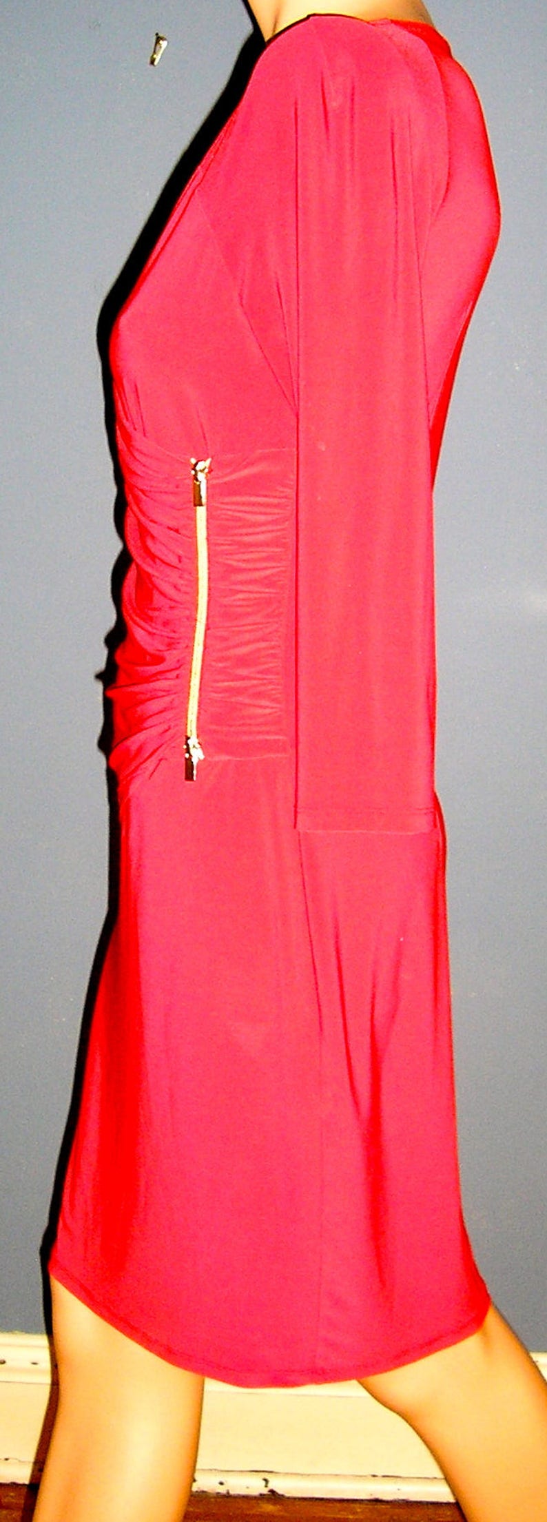 cocktail dress Joseph Ribkoff plunge front red size 8 Vintage 90s draped Made in Canada