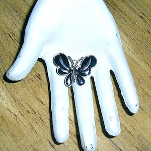 Vintage 60s, Trifari, signed, black silver butterfly, black enamel, brooch, shawl, scarf pin, MINT, butterfly brooch
