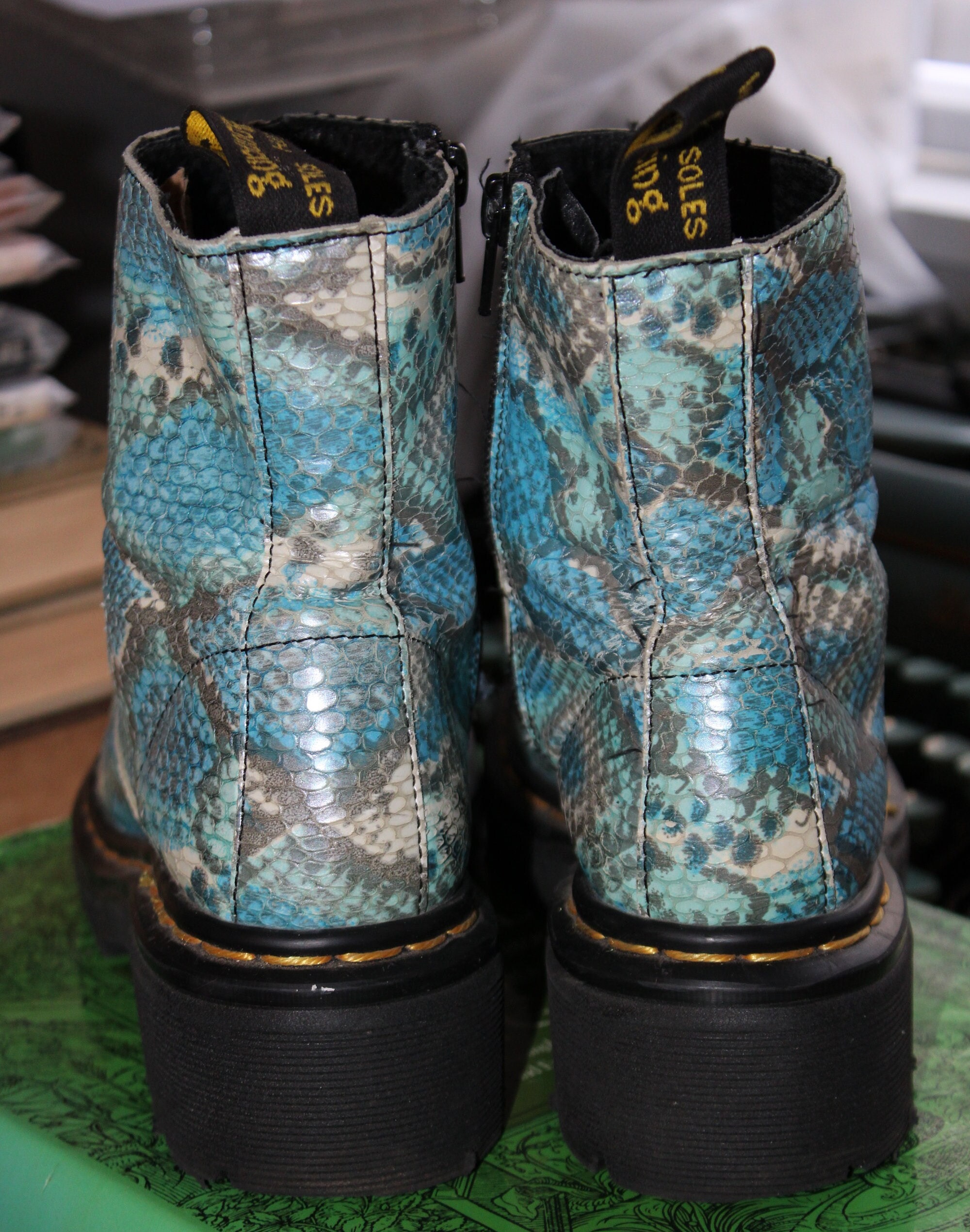 Vintage Doc Marten Boots, Snakeskin Pattern, Side Zip, Made