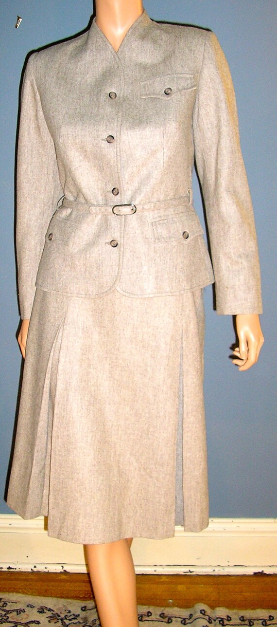 SALE Vintage 50s Wool Belted Heather Brown Skirt Suit | Etsy