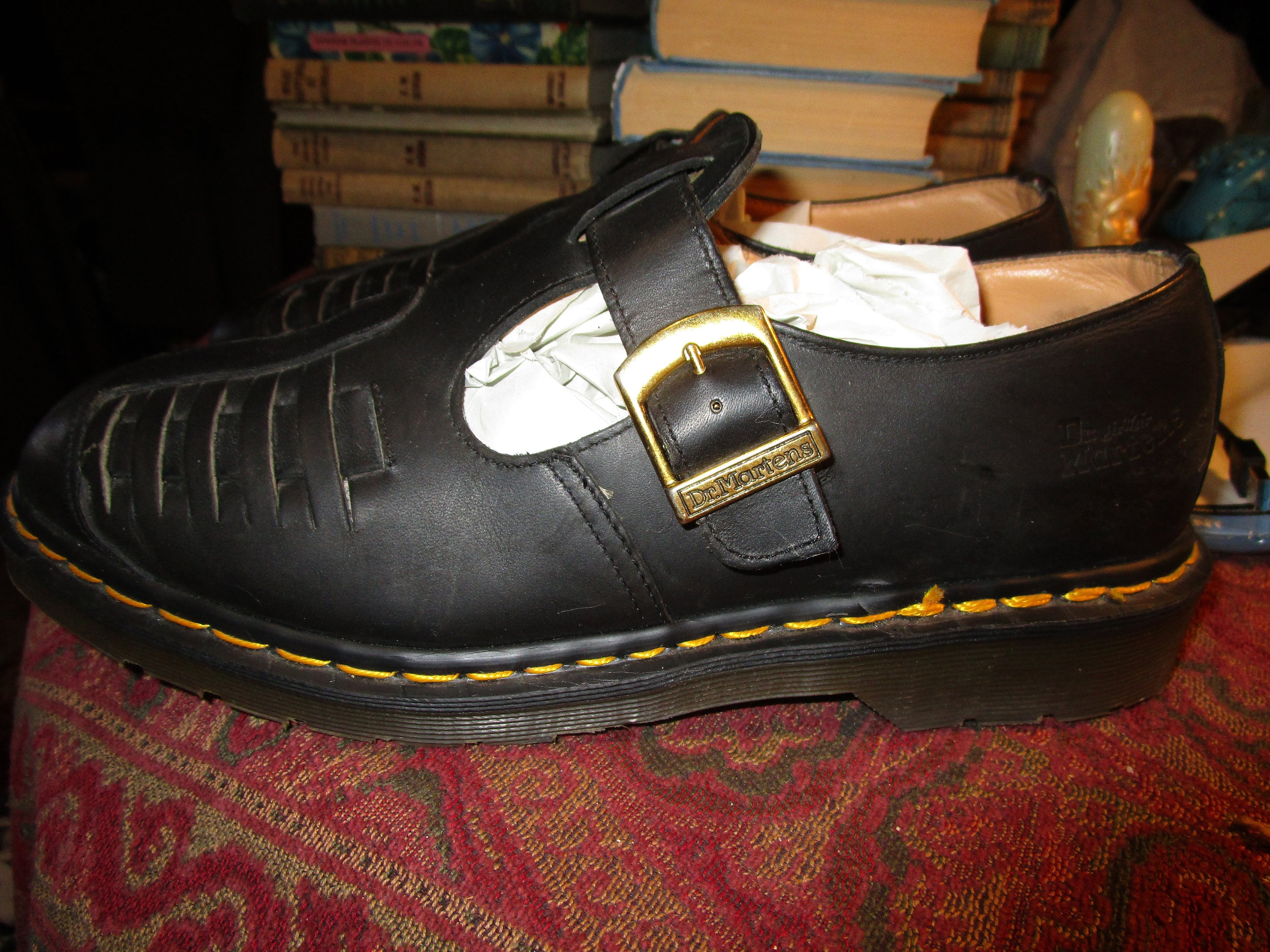 Vintage Doc Martens, Black, T Strap, Shoes, Made in England, UK 10, US Men 11, US Women 12, Vintage Doc Martens