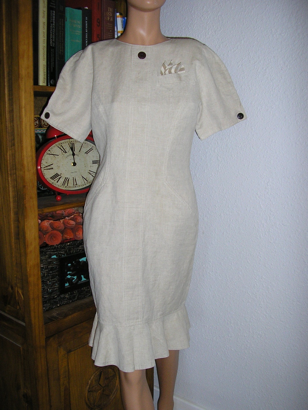 Richard Malcolm Vintage 90s Linen Mini Sheath Dress Size 8P