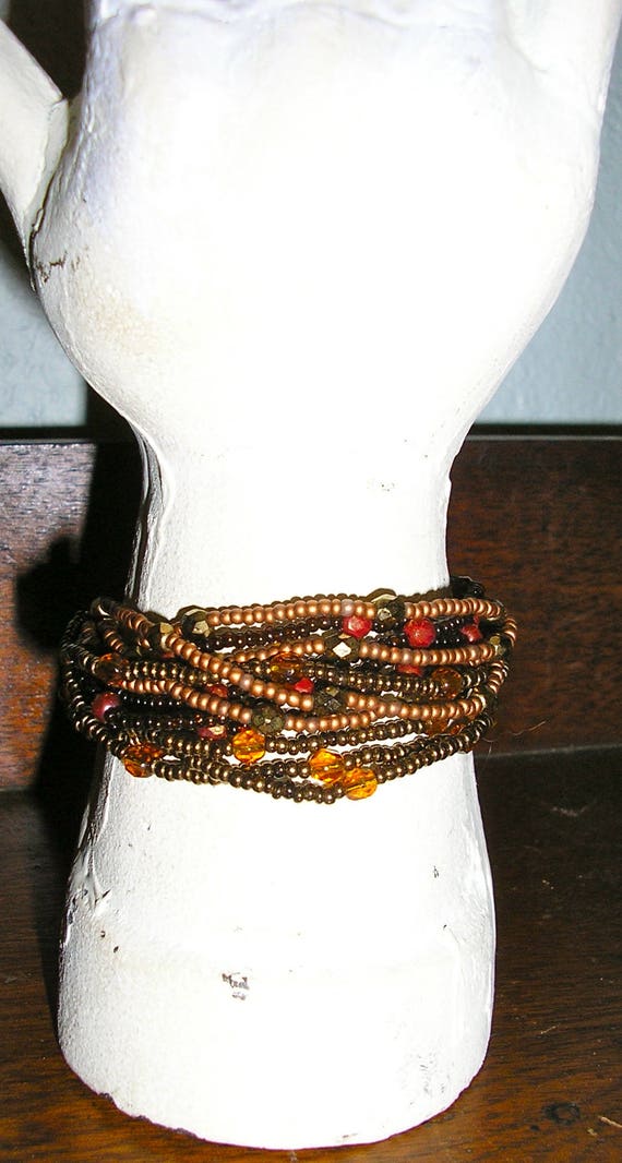 Vintage 90s, multistrand, beaded cuff bracelet, b… - image 1