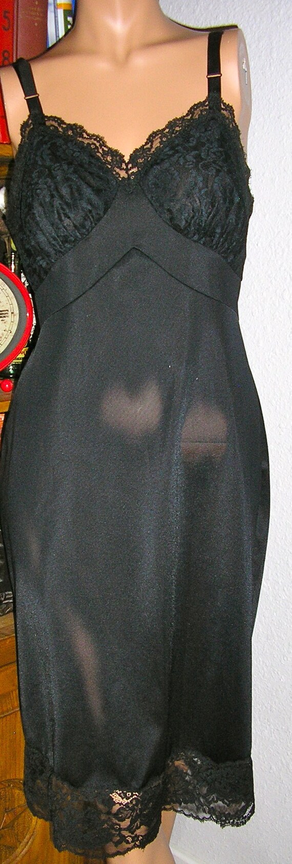 Vintage 50s, black full slip, Lorraine, nylon slip, s… Gem