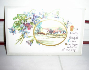 Antique, postcard, 1900s, unused, Happy Returns, friendship,  gilt, card for friend, embossed