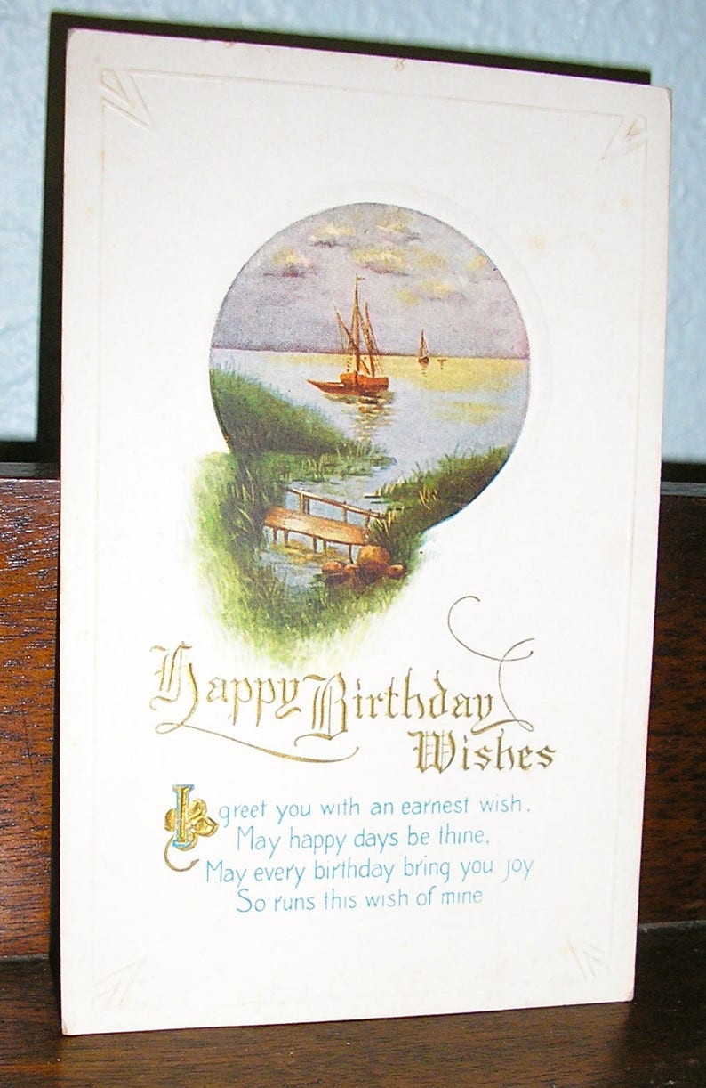 Antique post card, pre-1910, Happy Birthday, unused, embossed, good condition, birthday post card bild 1