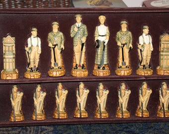 vintage, SAC, Studio Anne Carlton, RARE, jeu d'échecs History of Golf, NIB, peint à la main, fabriqué en Angleterre