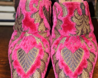 Vintage John Fluevog, "Majesty" slides, tapestry mules, size 6.5, and 7.5 wedding shoes, formal shoes, boho shoes