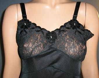 Vintage, 50s, Aristocrat, nylon, full, black slip, small, medium, appliqués, beads, lace,  MINT