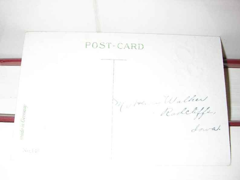 Birthday postcard made in Germany Antique 1900s blue glitter embossed