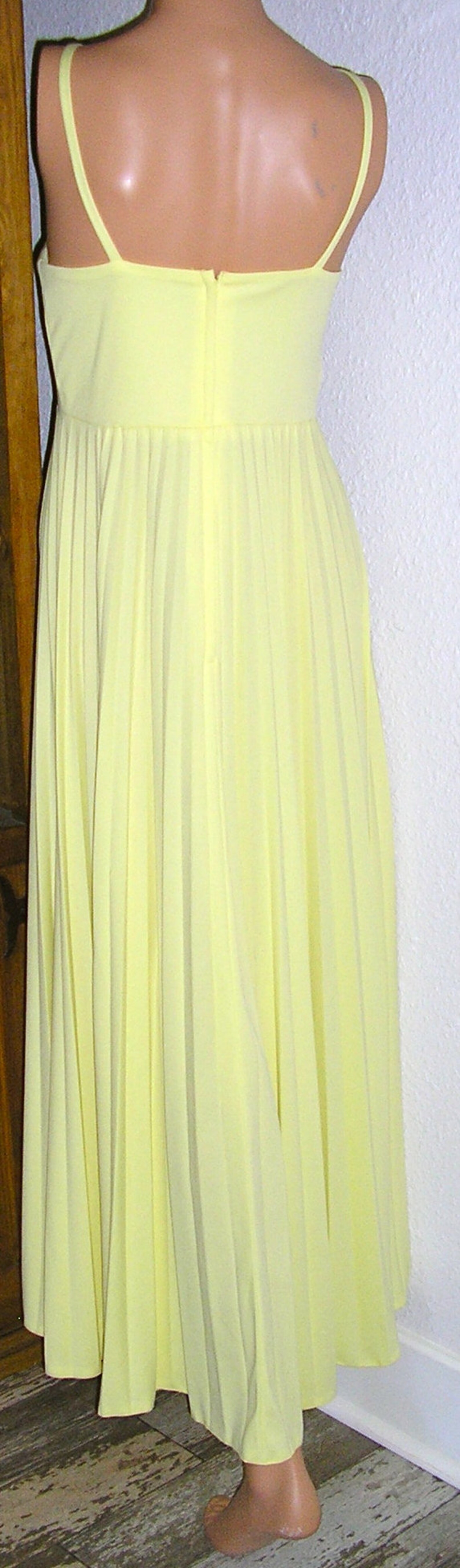 SALE Vintage 70s, Yellow Pleated Maxi Dress, Gown, Lace, Medium, MINT ...