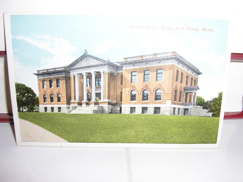 1900s Seminary for Boys color photo postcard Red Wing MN Antique postcard