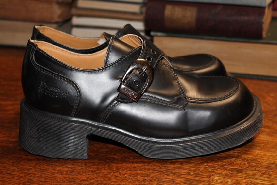 Vintage Doc Marten, black monk strap, heels, made in England UK 6 US women 8 US men 7