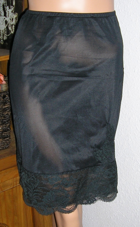 Vintage 50s, Black Nylon Half Slip, Lace Trim, Size Small, USA