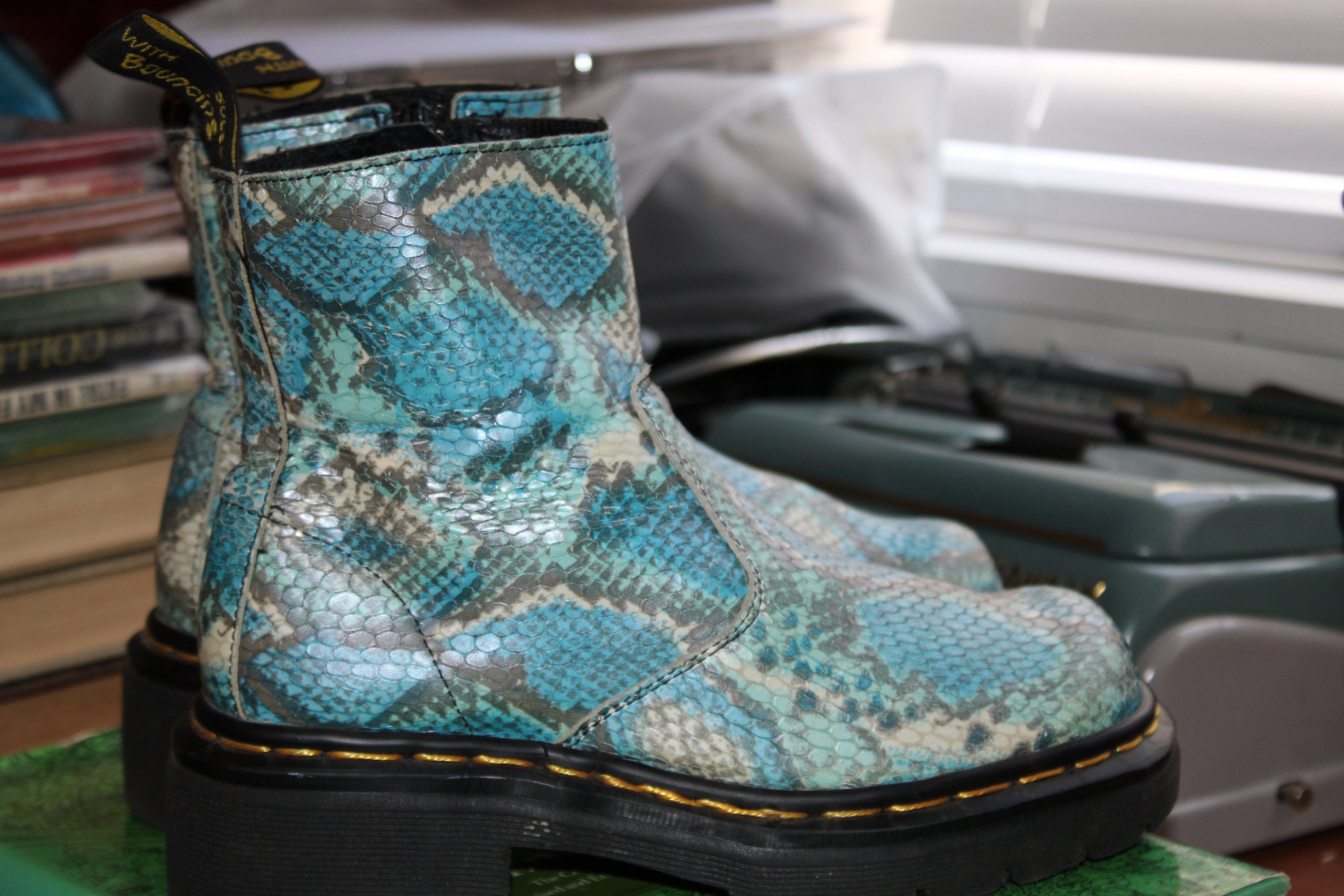 Vintage Doc Marten Boots, Snakeskin Pattern, Side Zip, Made
