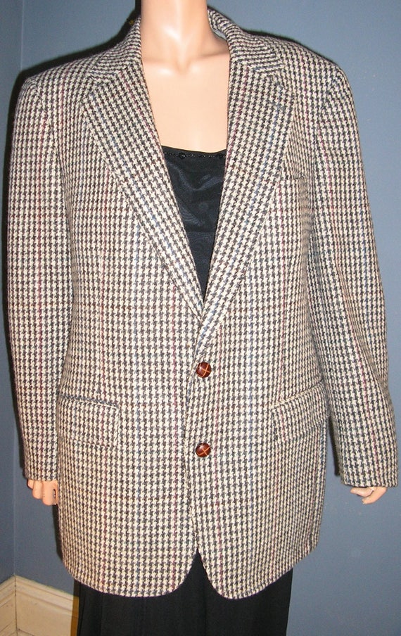 Vintage 80s, wool, herringbone, blazer, jacket, Cl