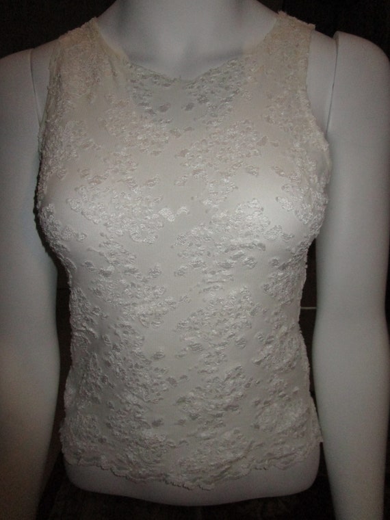 Vintage, semi sheer, white, lacy, tank top, size m