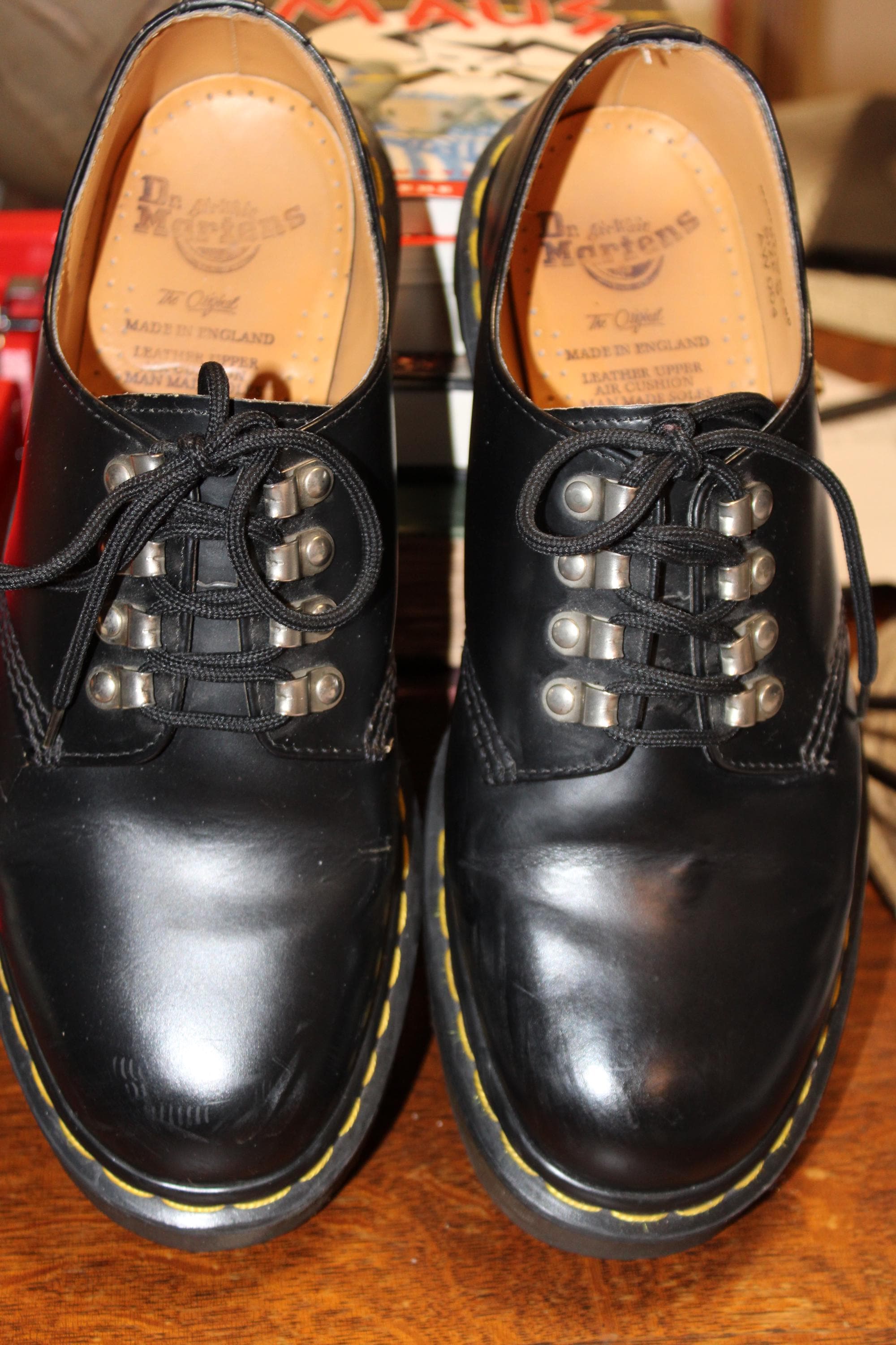 Vintage, Doc Marten Black Oxfords, Metal Tunnel Eyes, Made 