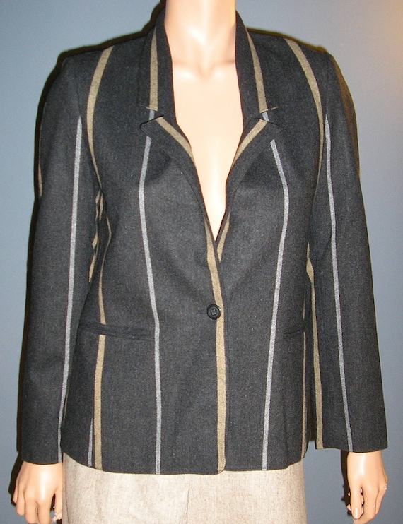 Vintage 70s, gray, wool, striped, jacket, blazer,… - image 1