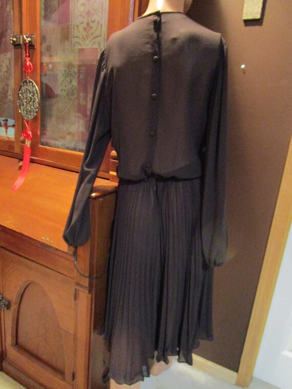 Vintage 70s Albert Nipon, chocolate brown sheer d… - image 3