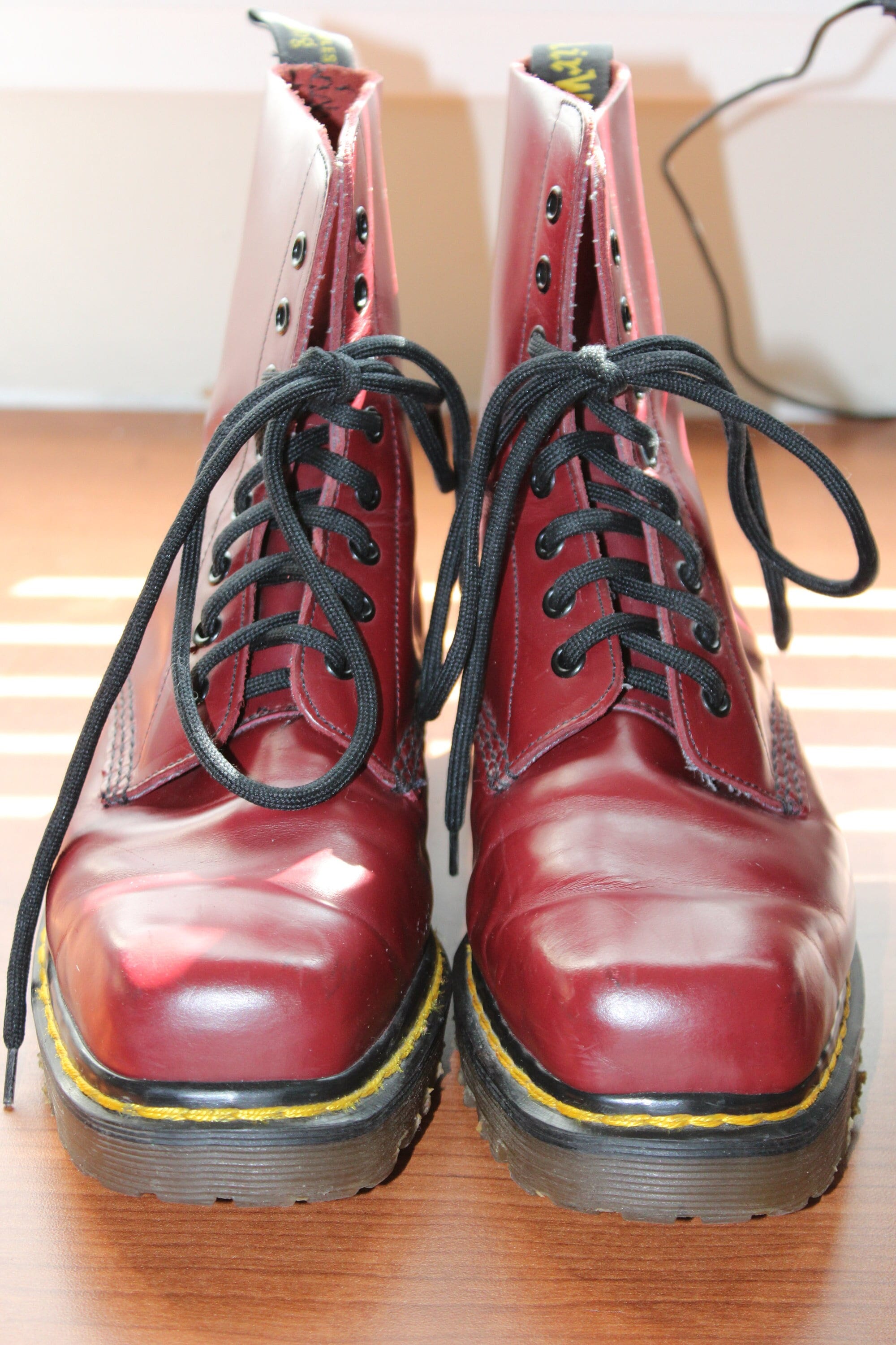VTG Dr Martens Boots Mens Size 10 Made In England Low Top Red Grunge Punk Rare RARE Dr. Martens 1460 Cherry Red and Black boots 4UK Made in  main image 3