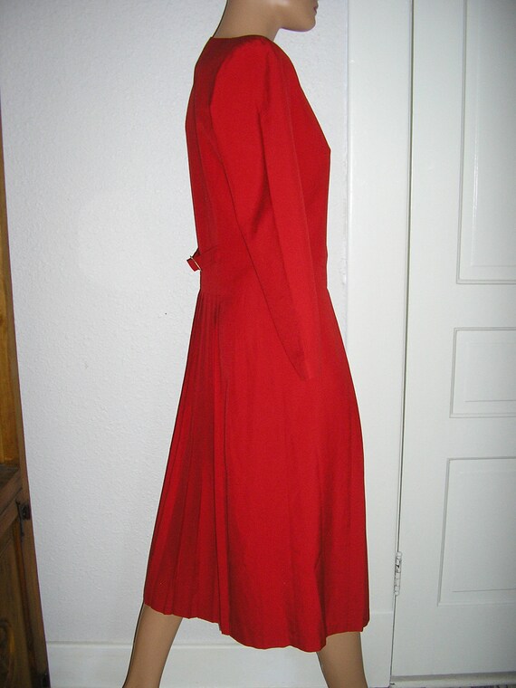 Vintage 90s, Jos A Bank, red dress, pleated front… - image 3