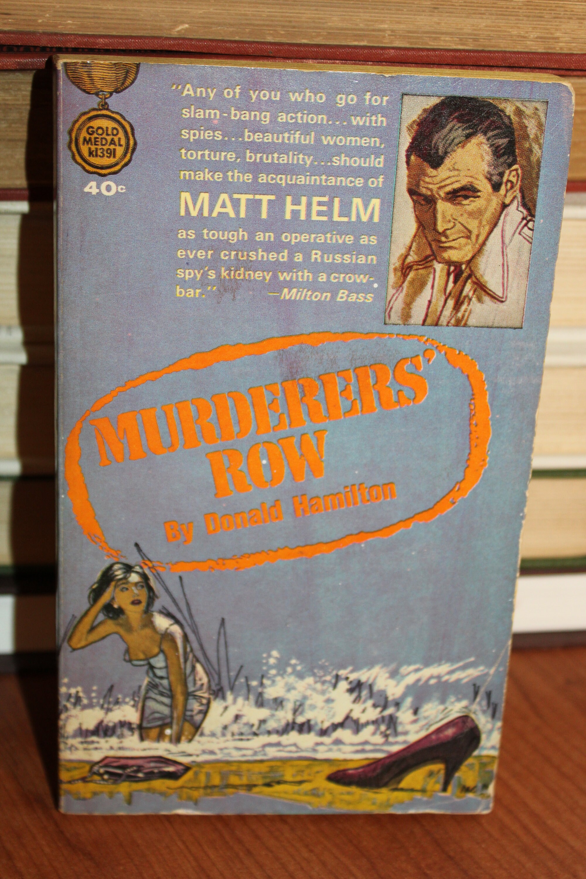 Vintage 60s mystery, Murderer's Row, Matt Helm by Donald Hamilton, 60s spy novel, paperback, first printing, Gold Medal Book