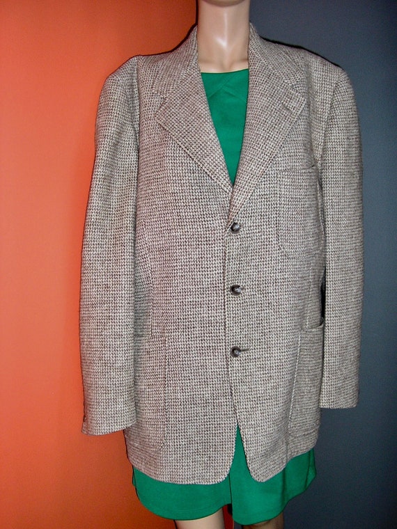 Vintage 50s, Harris Tweed, Brown and Cream Tweed, Jacket, 44 
