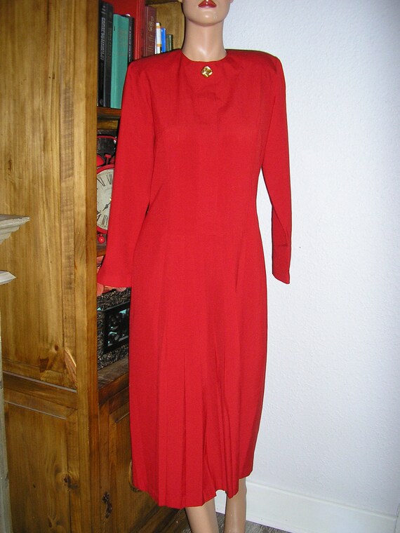 Vintage 90s, Jos A Bank, red dress, pleated front… - image 1