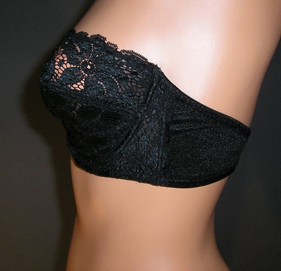 Vintage 50s, black, lace, strapless bra, by Berle… - image 2