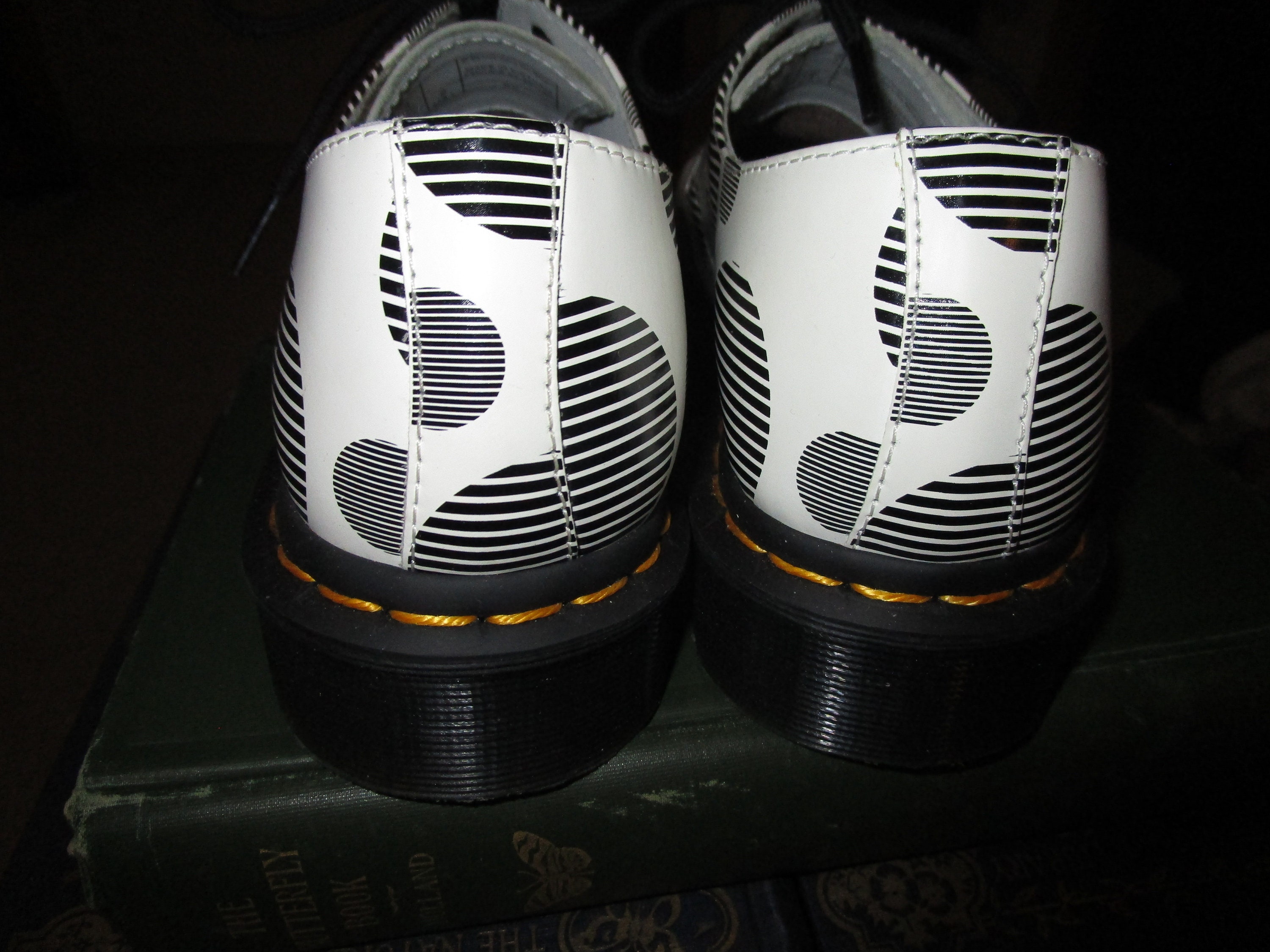 Dr. Martens White Leather Oxfords with Black Polka Stripe Print Doc Marten Oxfords White With Large Striped Polka Dots, UK 4  main image 2