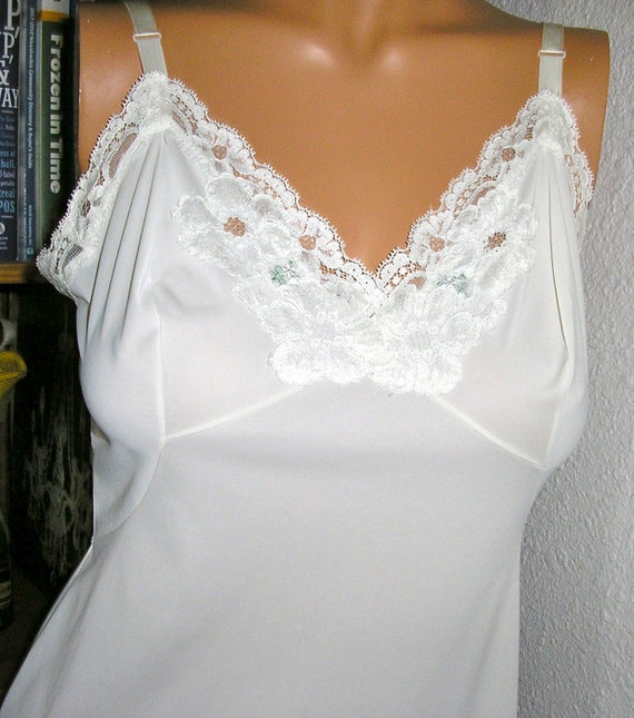 Vintage 60s, Shadowline White Nylon Slip, Lace Trim, 34 Short 