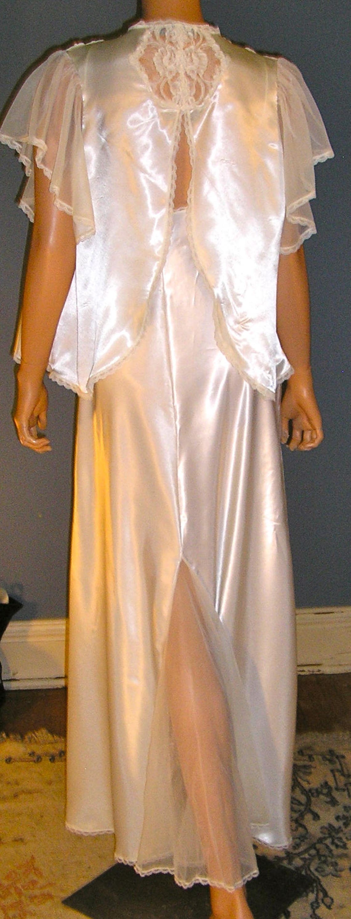 Vintage Val Mode Satin Peignoir Set White Lace and - Etsy