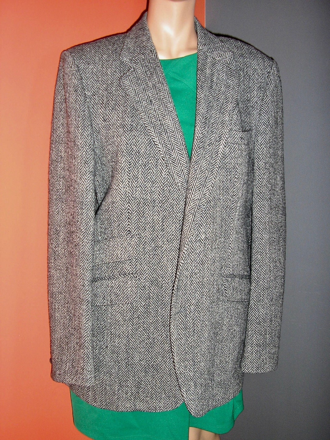 Vintage 70s, Harris Tweed, Black and White, Jacket, 42, Single Vent ...