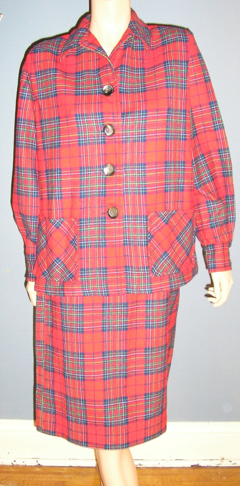 Vintage 50s, Pendleton, Red Plaid, Wool, Skirt Suit, Pencil Skirt, USA ...