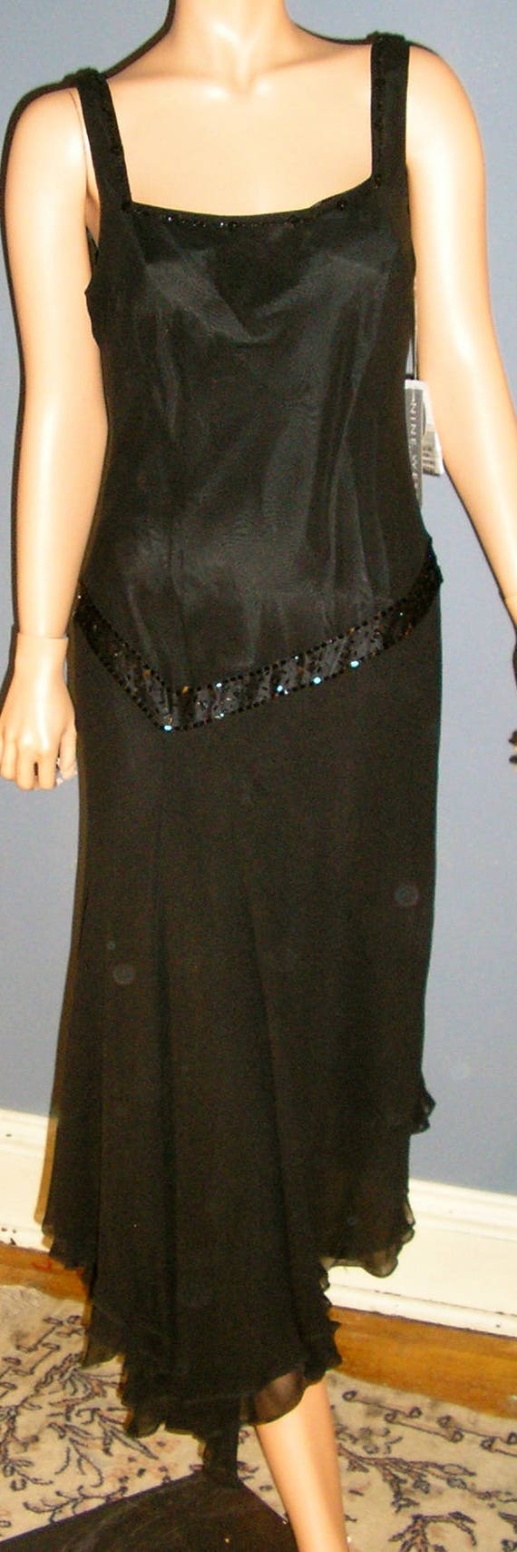 90s, NWT, Nine West, black silk, 30s flapper styl… - image 1