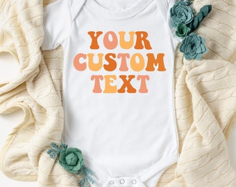 Custom Text Baby Onesie®, Custom Name Onesie®, Personalized Bodysuit, Baby Shower Gift, Boho Retro Baby Girl Baby Boy, Baby Announcement