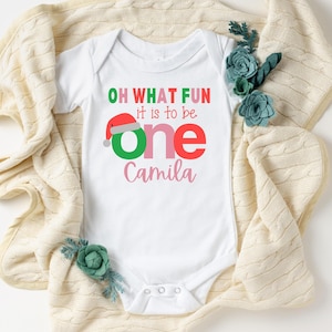 Oh What Fun It Is To Be One, Baby GIRL PINK Christmas Birthday Onesie®, Personalized Christmas Shirt, Winter Onederland, 1st Birthday TShirt