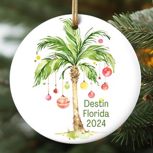 Personalized tropical Christmas ornament, Palm tree, Beach Christmas ornament, 2024 family ornament, Hawaii, Florida, Family keepsake