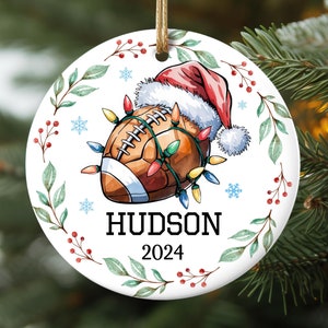 Personalized Football Christmas Ornament, Gift for Football Player, Sports Fan Lover Keepsake, Boy Kids Custom Name, Football Team Gift