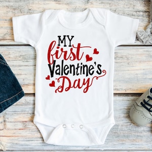 My First Valentine&#39;s Day Baby Girl Onesie®, Cute Valentines Day Bodysuit, Newborn Valentine Baby Boy Outfit, 1st Valentines Shirt Unisex