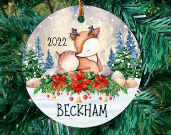 Personalized deer ornament, Christmas ornament for boys, Baby boy Christmas ornament, Kids deer ornament, Stocking stuffer, Woodland, 2022