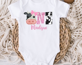 First birthday cow shirt or bodysuit, Cow birthday shirt for baby girl, Barnyard 1st birthday, Holy cow I'm one, Farm cow themed party pink
